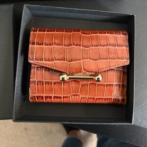 Strathberry trifold crocodile Pattern Wallet with Gold Accent-walnut